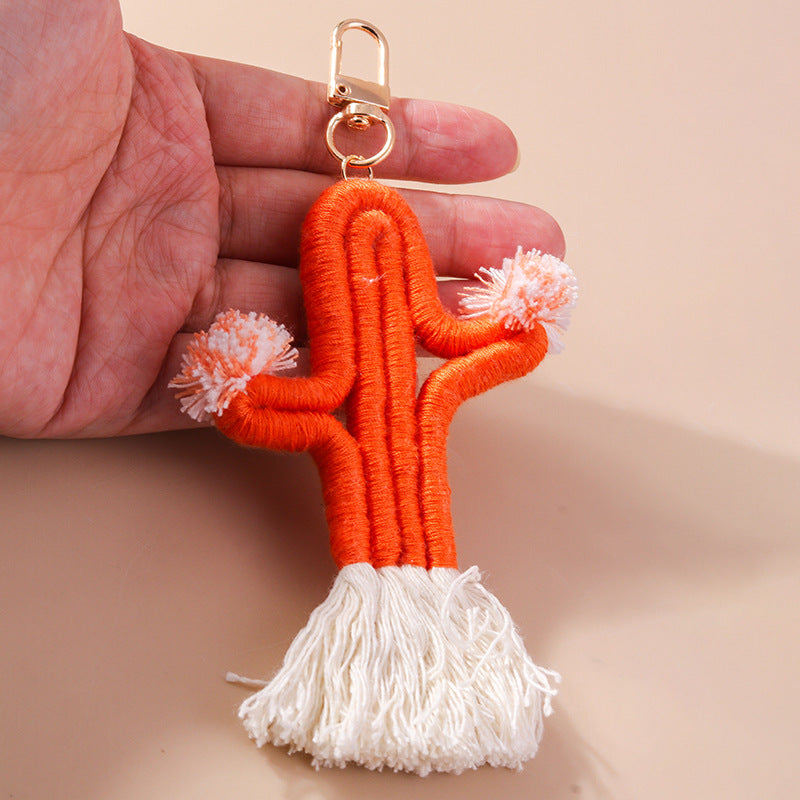 Wholesale Colorful Knitted Plush Tassel Cactus Keychain